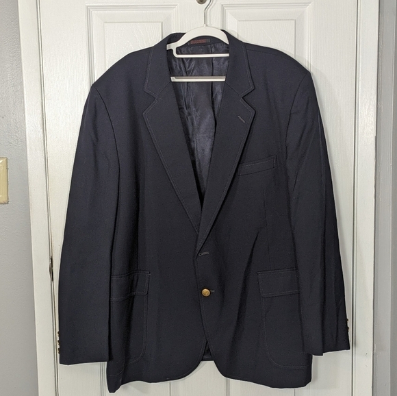 Vintage Alexander‎ Shields Park Avenue Navy Contrast Stitched Wool Blazer 48R - Picture 1 of 12